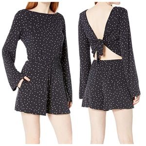 ROXY NWT Women’s Pretty Stardust Long Sleeve Romper Polka Dot Black Sz XL